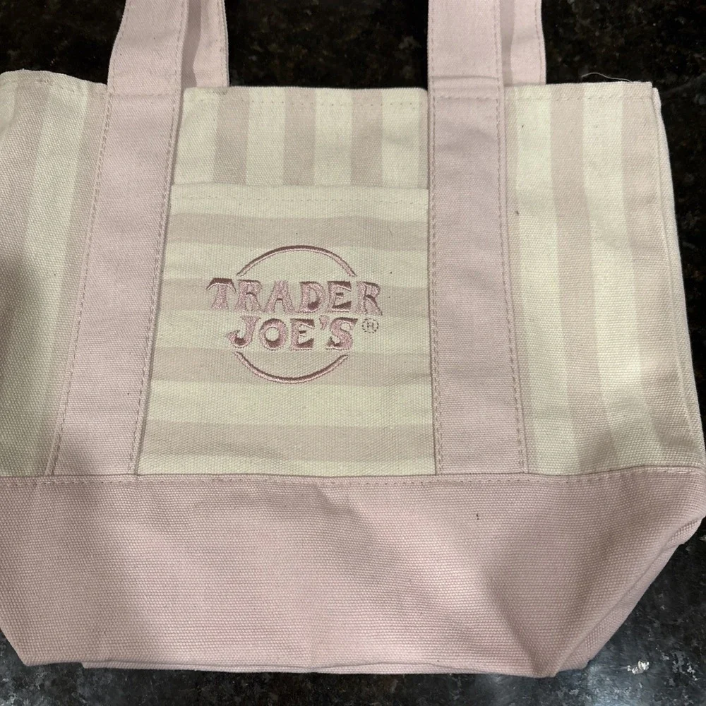 Trader Joe's Striped Pink Mini Tote Bag Preppy Travel Canvas NEW TAGS